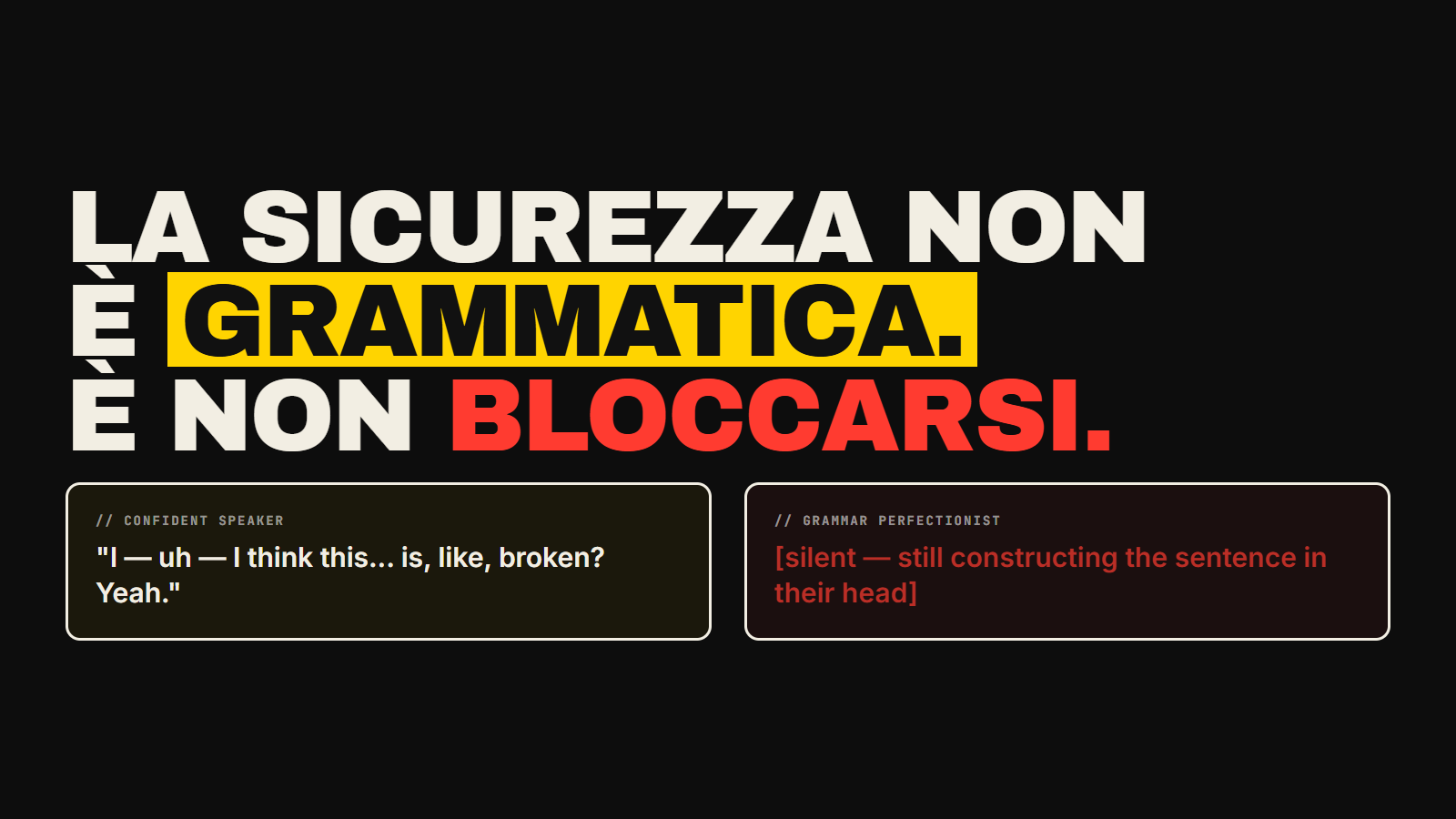Chi parla inglese con più sicurezza non è chi ha la grammatica perfetta. È chi ha smesso di avere paura di sbagliare. Ecco cos'è davvero la sicurezza — e come costruirla.