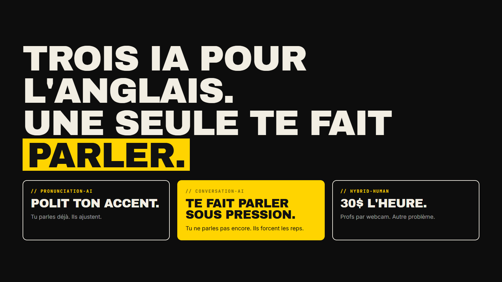 Il y a une douzaine d'outils d'IA qui promettent de te faire parler anglais. On les a testés. Voici le réel, le surcoté, et lequel crée vraiment de la pression conversationnelle.