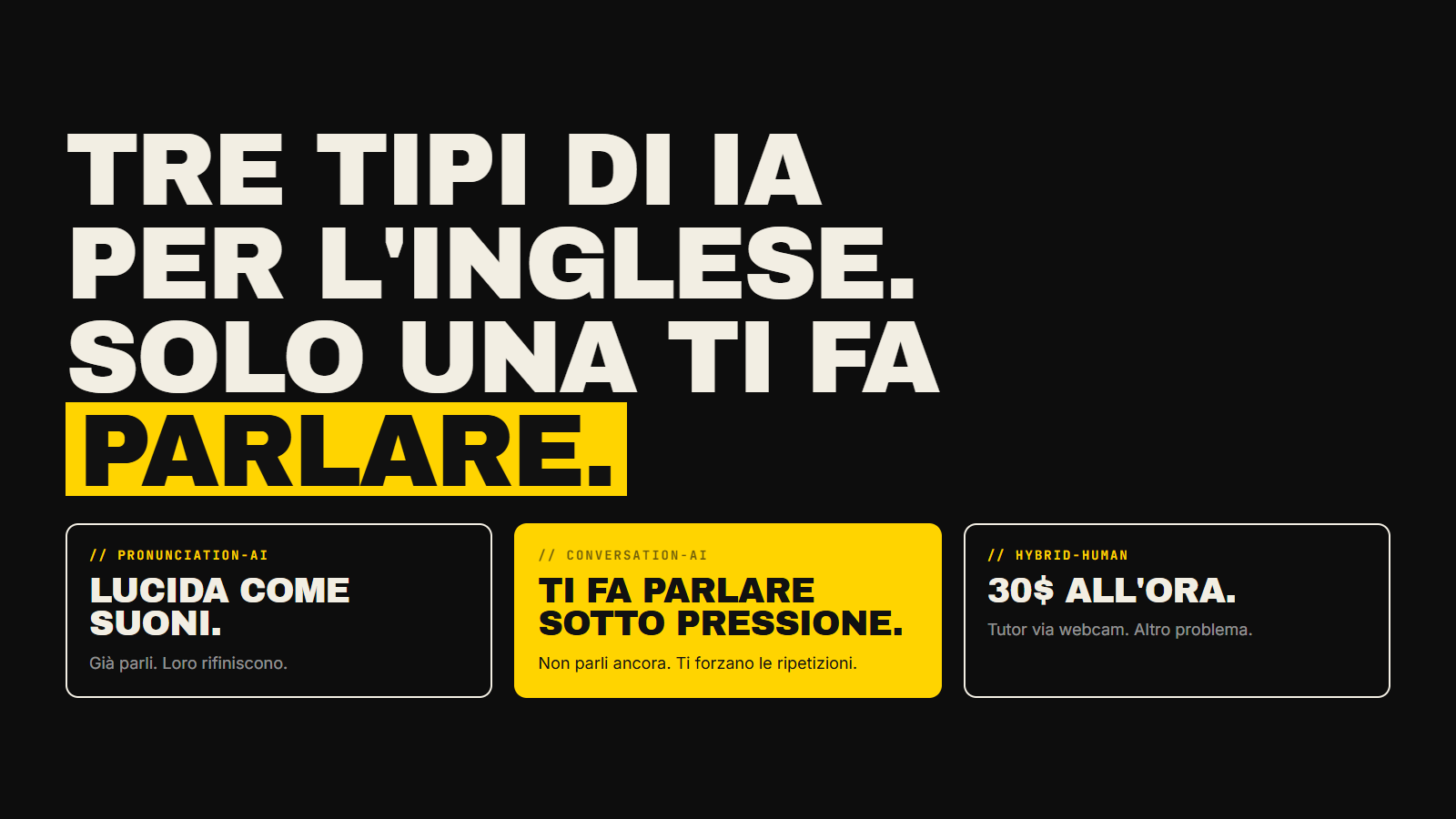 Ci sono ormai una dozzina di tool di IA che promettono di farti parlare inglese. Li abbiamo testati. Ecco il reale, il sopravvalutato e quale crea vera pressione.